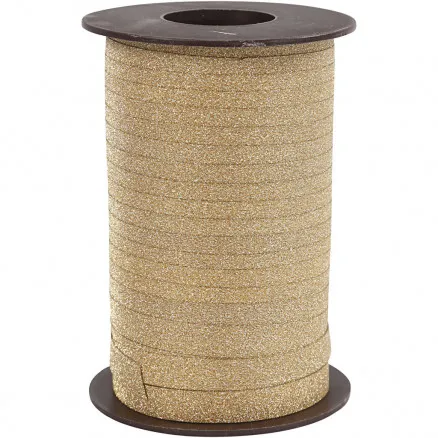 Cinta de regalo, dorada, A: 10 mm, con purpurina, 100 m/ 1 rollo.