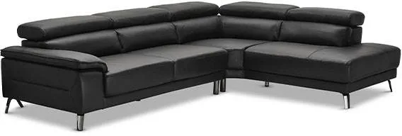 Sofá esquinero Napoli con función reclinable - cuero negro - Orientación derecha