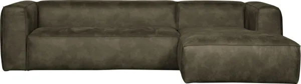 Bean, Sofá esquinero orientado a la derecha, verde militar, H73x175x305 cm, cuero