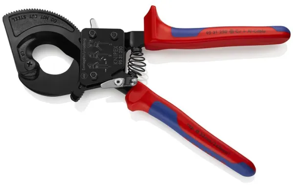 Cortador de cables Knipex (principio de trinquete) lacado en negro, con mango multicomponente 250 mm