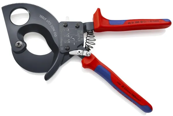 Cortador de cables Knipex (principio de trinquete) lacado en negro, con mango multicomponente 280 mm