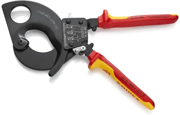 Cortador de cables Knipex (principio de trinquete) lacado en negro, aprobado por VDE 280 mm