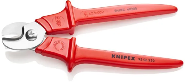 Cortador de cables Knipex con mangos inyectados con plástico aislante, inyectado con plástico, aprobado por VDE 230 mm