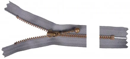 Cremallera YKK Latón Antiguo 15cm 4mm Gris