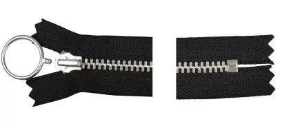 Cremallera YKK de aluminio fija con anilla 25cm 4mm negra