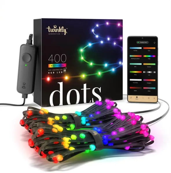 Twinkly Dots - 400 LEDs RGB controlados por aplicación. 20 metros. Cable negro.