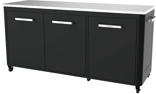 cozze ® mesa de exterior con 3 puertas y 6 ruedas acero inoxidable/negro/gris